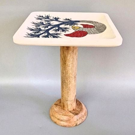 Hand Painted Wooden Side Table Bird Art Accent Stool